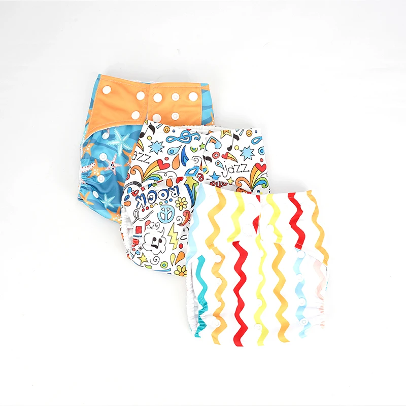 High Absorption Reusable Washable Baby Cloth Diapers Soft PUL Material Soft and Absorbent Printed Newborn Size Adjustable