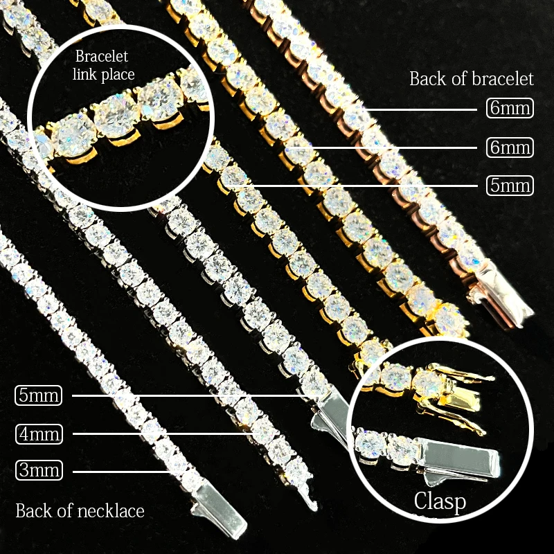 Fine Jewelry 925 Sterling Silver Tennis Bracelet with VVS Diamond Moissanite Hiphop Style Pass Diamond Test Gold Main Material