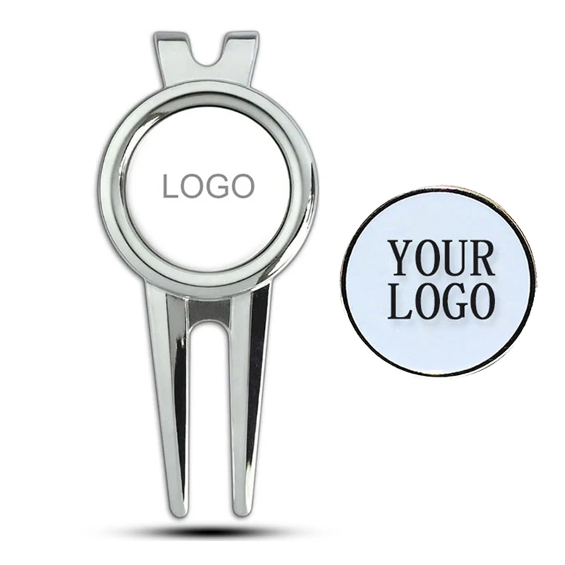Personalized Metal Golf Accessories Design Pitch Fork Magnetic Hat Pin Clip Custom Logo Golf Divot Repair Tool Golf Ball Marker
