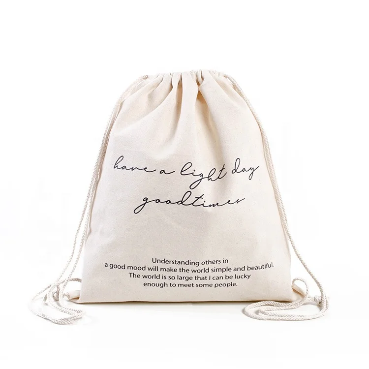 Cute Travel Gym Sport String Bag Eco Cotton Organic Drawstring Backpack with Candy Color For Girls