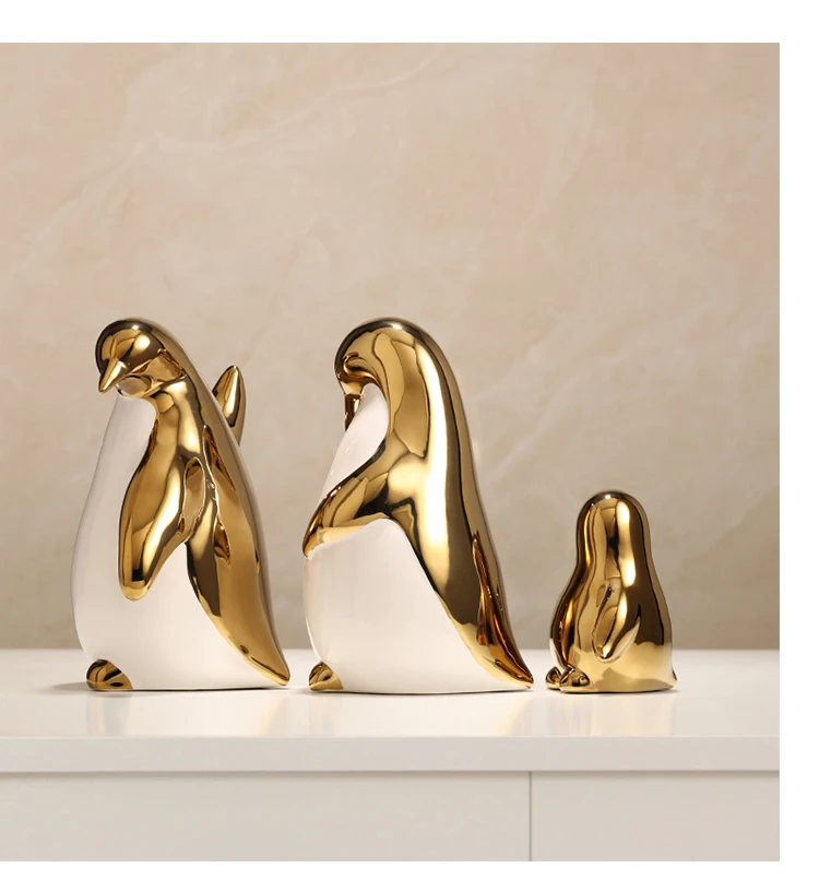Ceramic Ornament gold Penguin Living Room Gift Accessory Table Decor Kid Creative Penguin family luxury decor products for gift