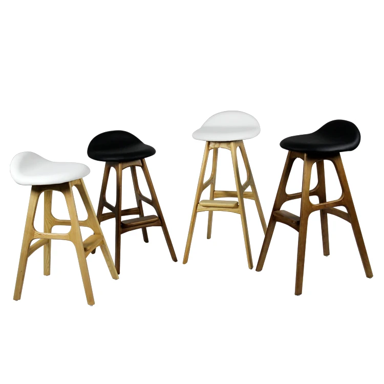 Nordic Design creative Bar Chairs Modern High Stool Bar Stools Leather With Solid Wood Chair For Hotel Bar Coffee Room