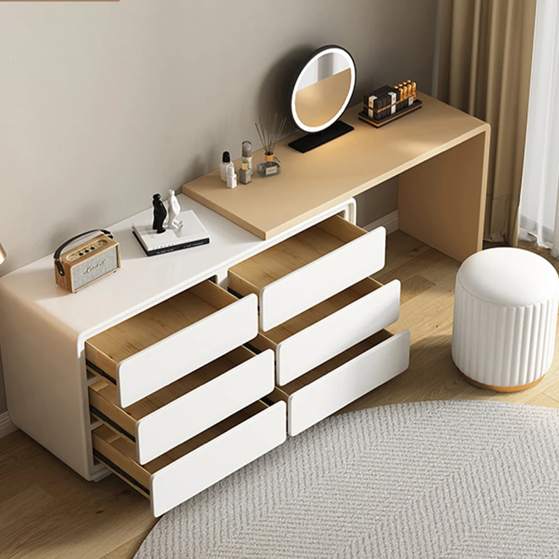 Maxky Dresser Organizer All-In-One Luxury Furniture Bedroom Multifunctional Corner Shelf Simple Wabi-Sabi Style Makeup Table