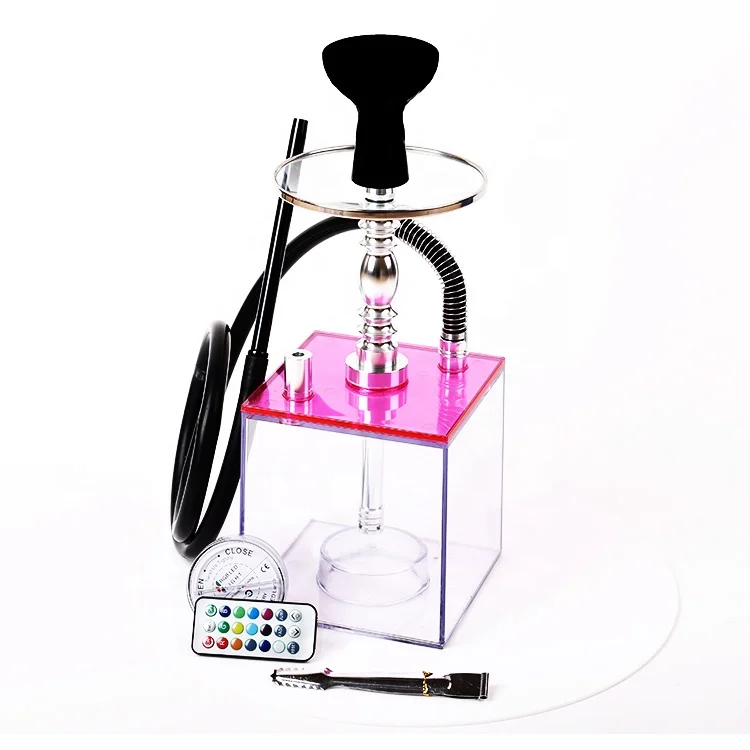 Hot sale new design square hookah led light acrylic hookah transparent