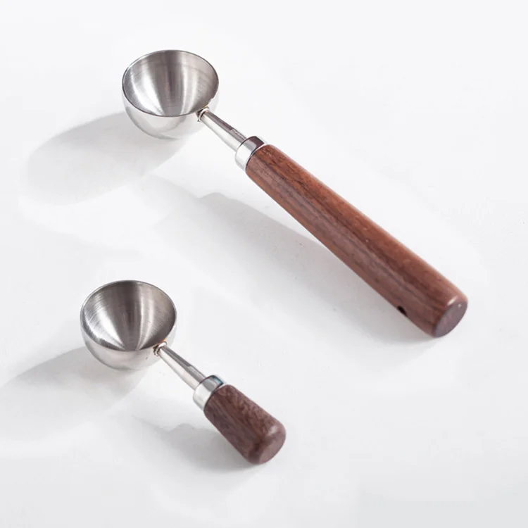 Harmony High Quality Stainless Steel Measuring Spoons Coffee Scoop 15 30Ml Long Walnut Wooden Handle Spoon