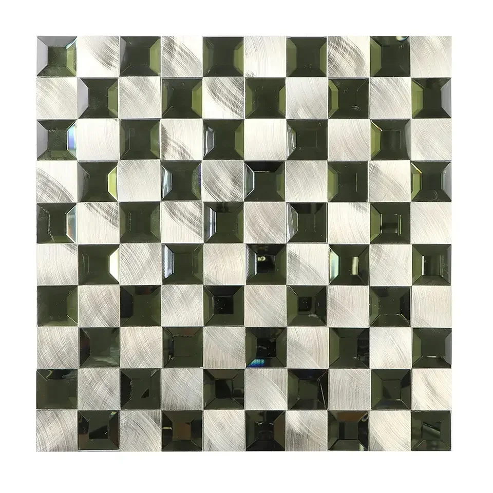 Glass Mosaic square 3d metal & green glass mosaic
