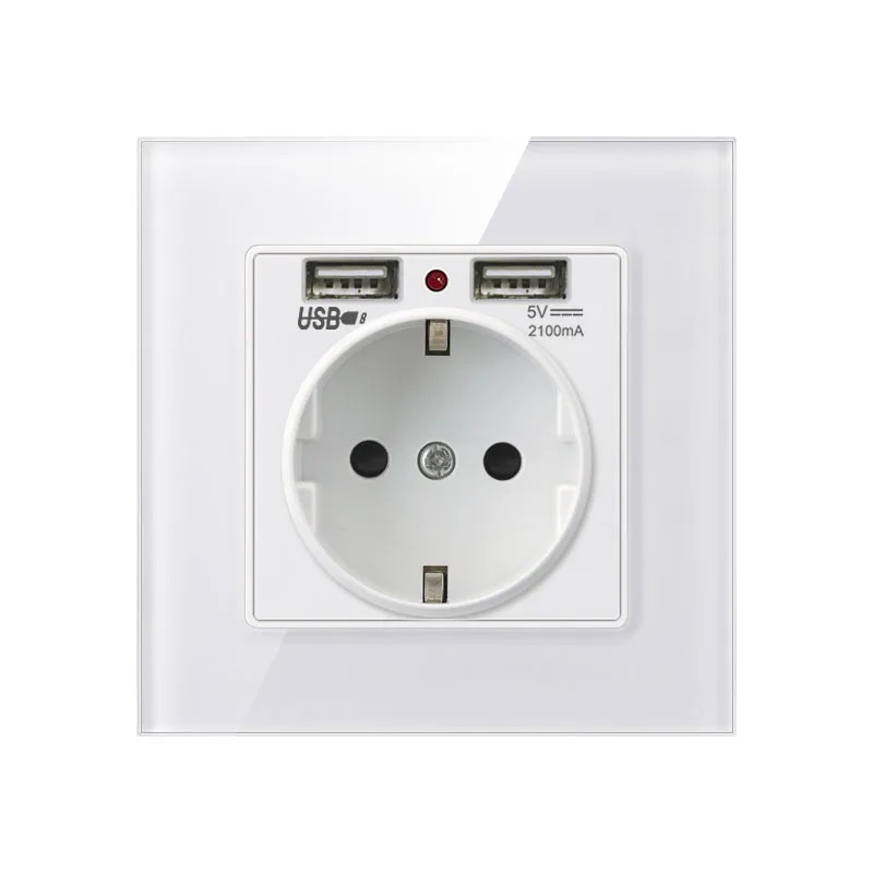 EU Standard 16 amp Glass Panel Homes Outlet Electric Cover Electrical Plate Power Plug USB German Outlet Wall Sockets