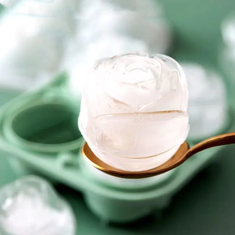 Custom Green 4 Cavity Set Square Round Ball Sphere Molds  Silicone  Ice Cube Tray With Lid