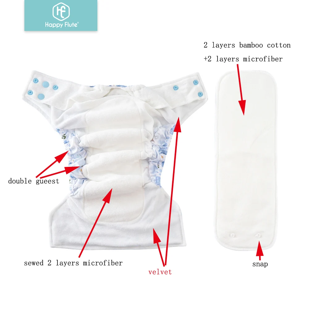 Happyflute Hot Sale Baby Velvet Cloth Diaper Cotton Fabric With Insert Liner Reusable Cloth Diaper