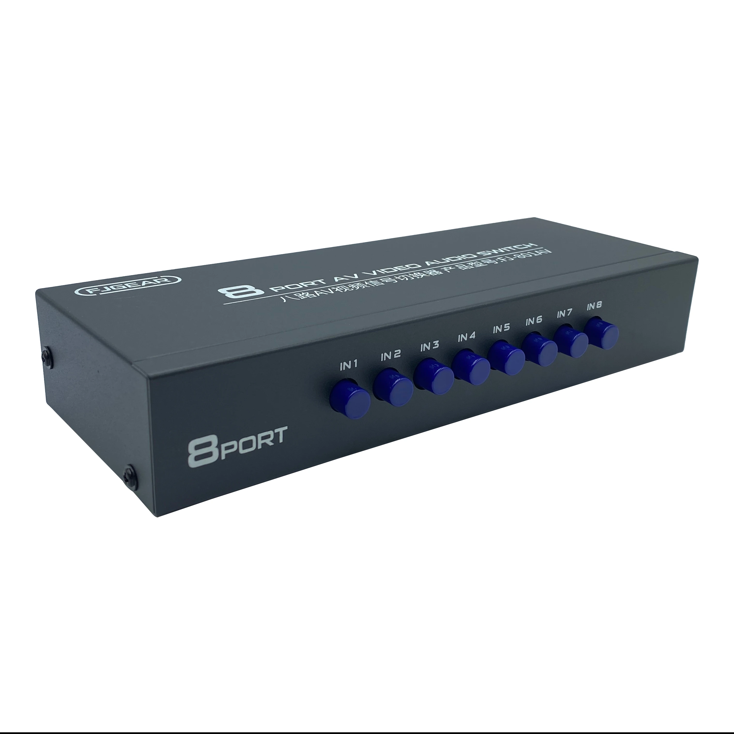 FJ-801AV FJGEAR Bandwidth 250MHz 8 Port 8 in 1 out video audio switch with metal shell manual AV Audio Video Switch