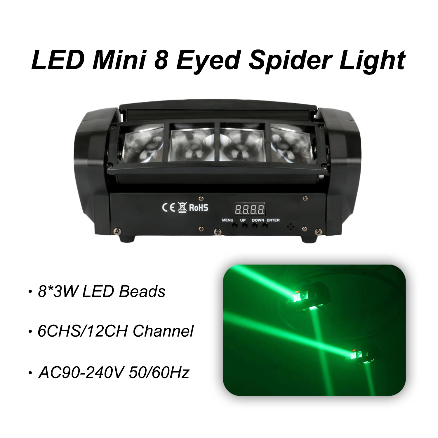 LED Mini 8 Eyed Spider Light Moving Head Stage Light for Concerts Nightclubs Corporate Events Festivals Weddings Fashion Shows