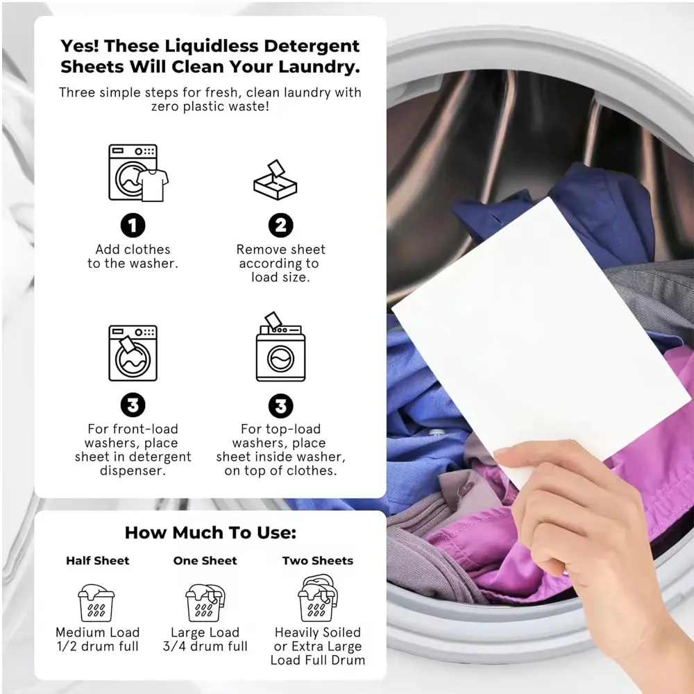 eco-Friendly Biodegradable Laundry Sheets Plant Extract Concentrated Laundry Detergent Strips