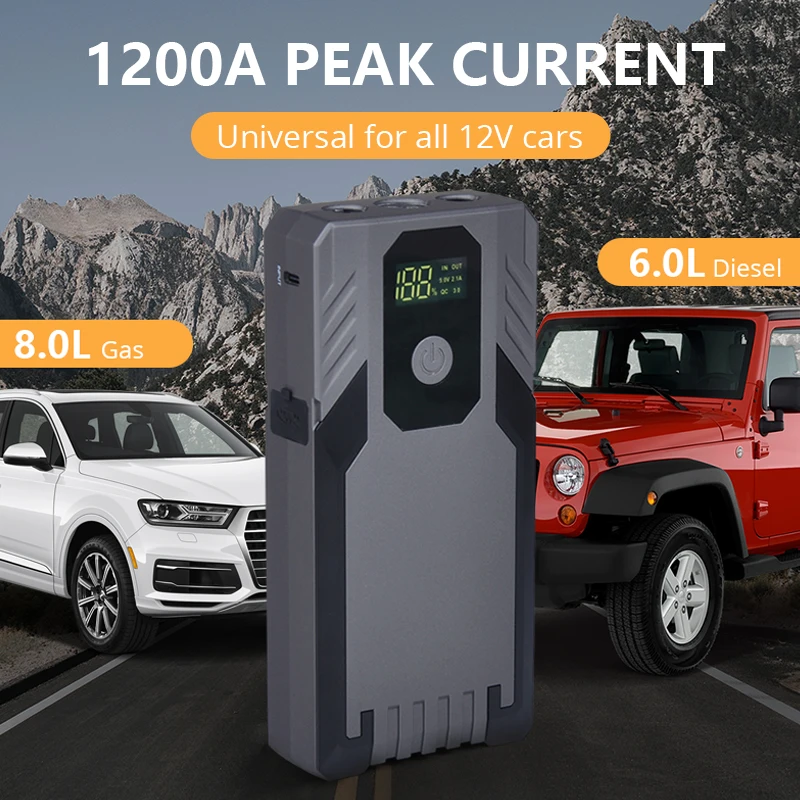portable car jump starter 1200a peak 12000mah car battery booster jump starter portable