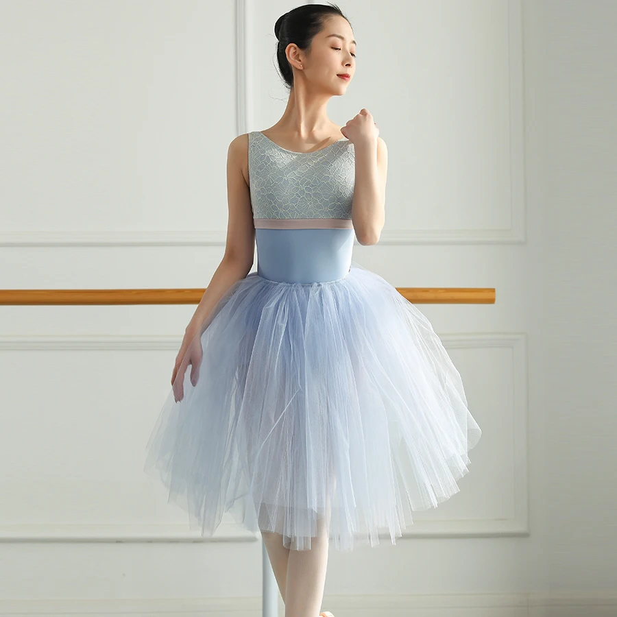 Hot Selling Contract Color Round Collar Lace Ballet Dance Leotard Simple Style Gymnastic Wear Fashionable