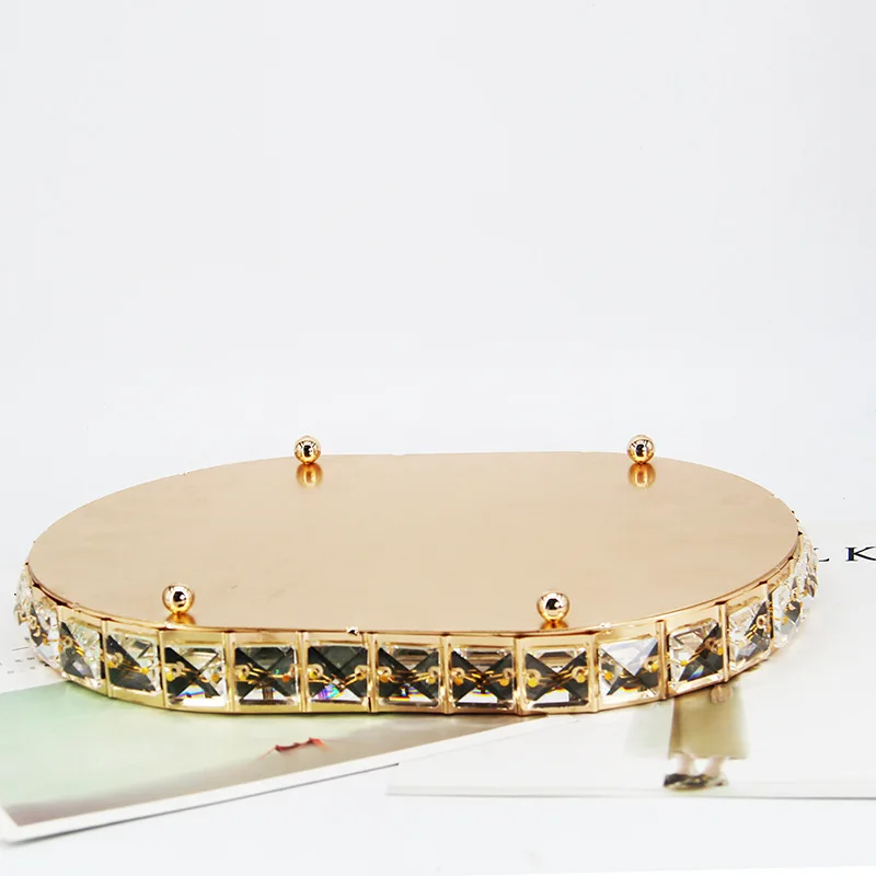 YIWU Home Decor Gold Mirror Tray Decorative Glass Table Top Perfume Vanity Metal Jewelry Makeup Mirror Tray Organizer