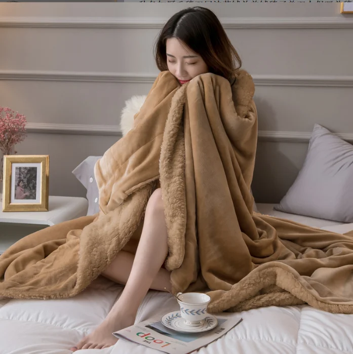 Autumn and winter thickened luxury blanket double-layer flannel and sherpa throw blankets for home decor