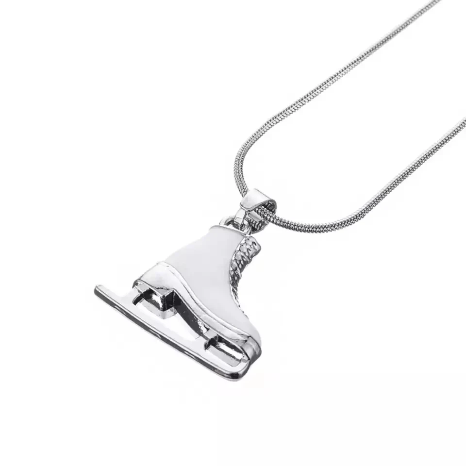 Winter Jewelry Fashion Skateboard Pink Clear Crystal Ice Skating Shoe Charms Sport Pendants Necklaces