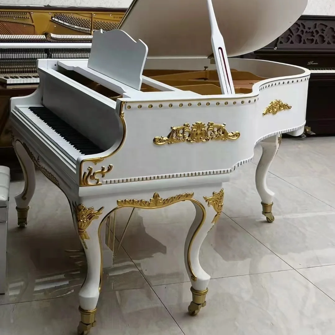 Antique baroque White Matte Baby Grand Piano for sale