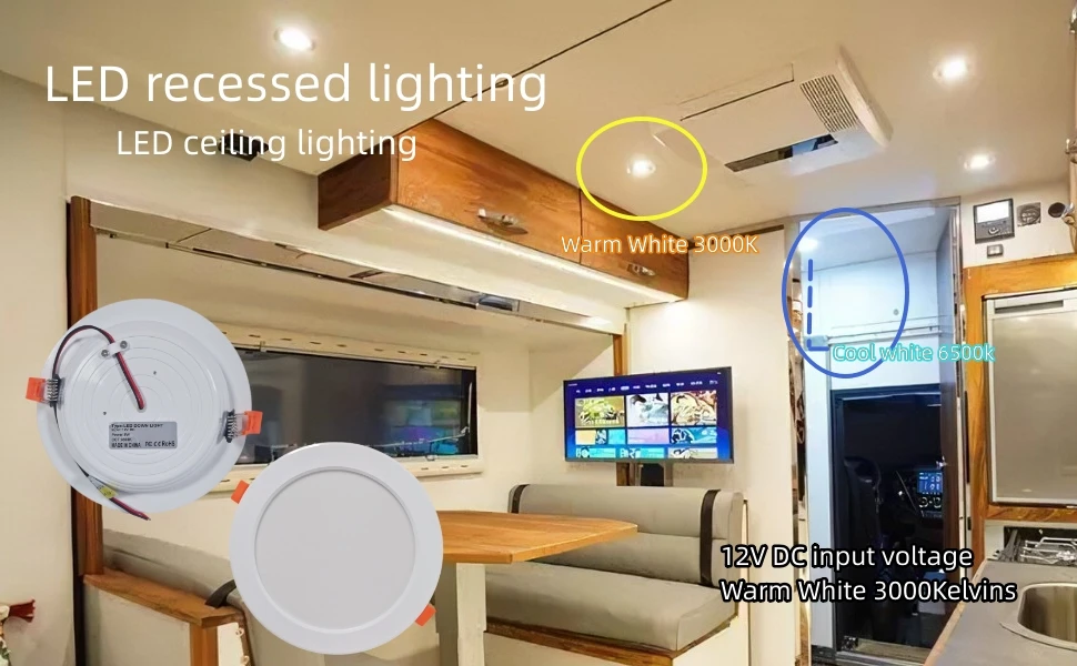 LED Downlight DC 12V 8W 7inch LED ceiling light low voltage 12volt LED Panel Light cool white 6500k for RV Camper Trunk