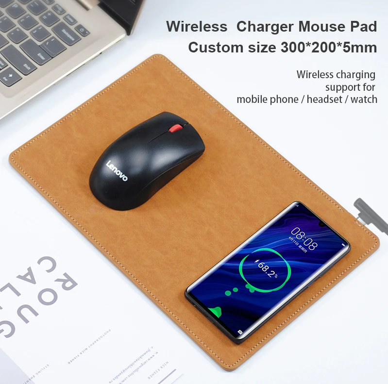 Factory wireless charger mouse pad OEM 2 In 1 PU Leather 10W Fast Charging Qi Wireless Charger Mouse Pad for Mobile Phone