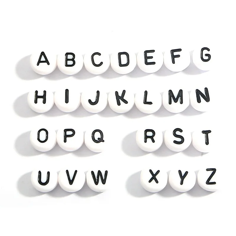 Wholesale 100pcs Acrylic Plastic Round Flat Alphabet English Letter Lucite DIY Beads Jewelry Making Supplies