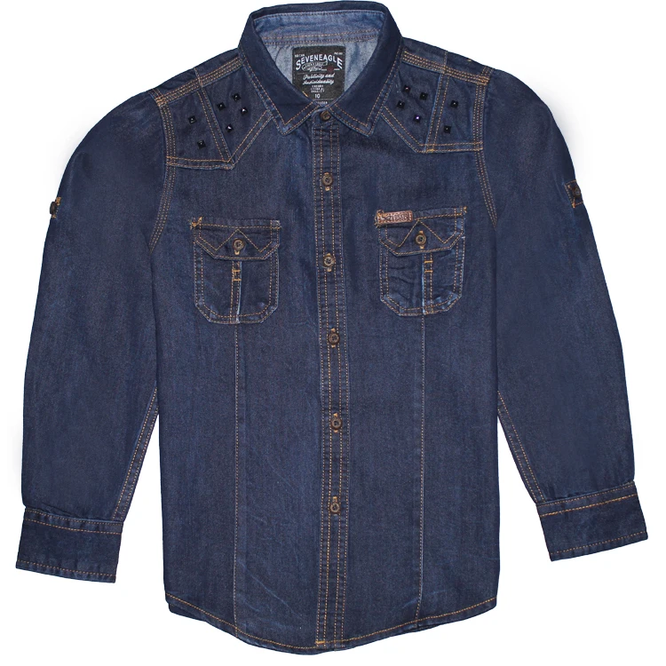 
Model Number 1H278469A Single Breasted Long Sleeve Fashionable Kids Denim Shirt Chest Pocket Shirt 