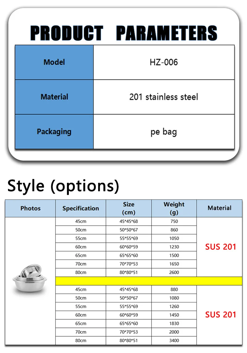 FTS basin Food Grade Hot selling Wholesale Stainless Steel catering Kitchen supplies stackable Mixing Bowl