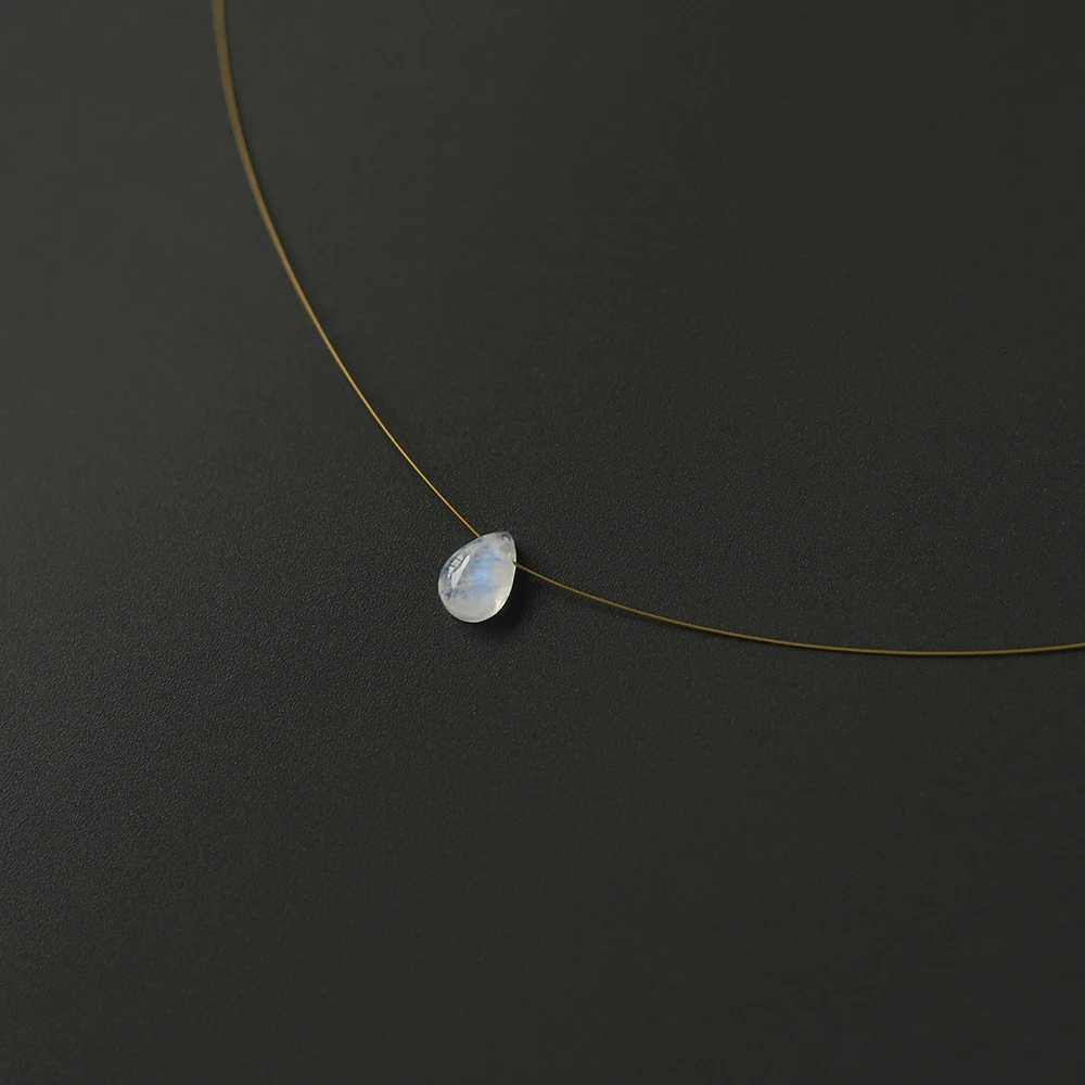 Natural Moonstone jewelry Blue Water Drop Gold Thread 18K Gold Stainless Steel Necklace Dainty Clear Quartz Necklace Women