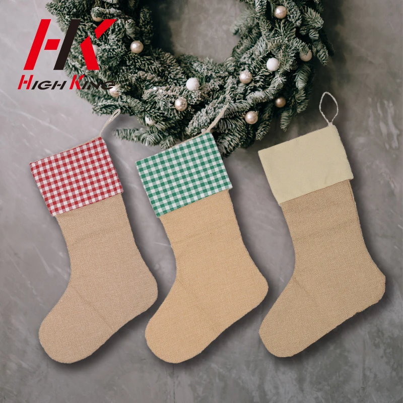 Wholesale Linen Candy Gift Bag Cute Xmas Decoration Christmas Sock Unisex 1 Pc/opp Bag Drawstring Simulated Composite Linen Red