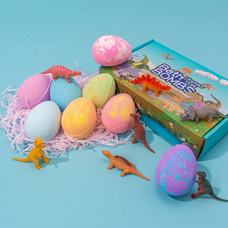 Wholesale Fizzies Bubble Bath Supplies Organic Cbd Cute Dinosaur Egg Bath Bomb With Toys Inside Kids Luxury Skin Care Set