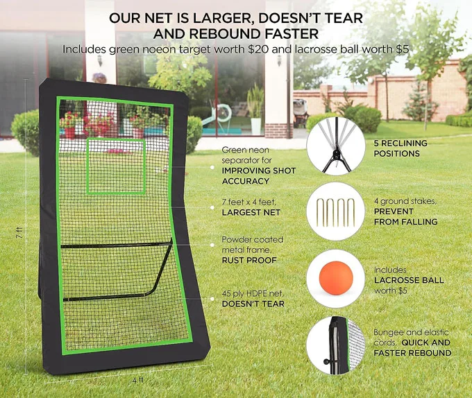 Professional steel frame backstop ball return net bounce target wall lacrosse rebounder