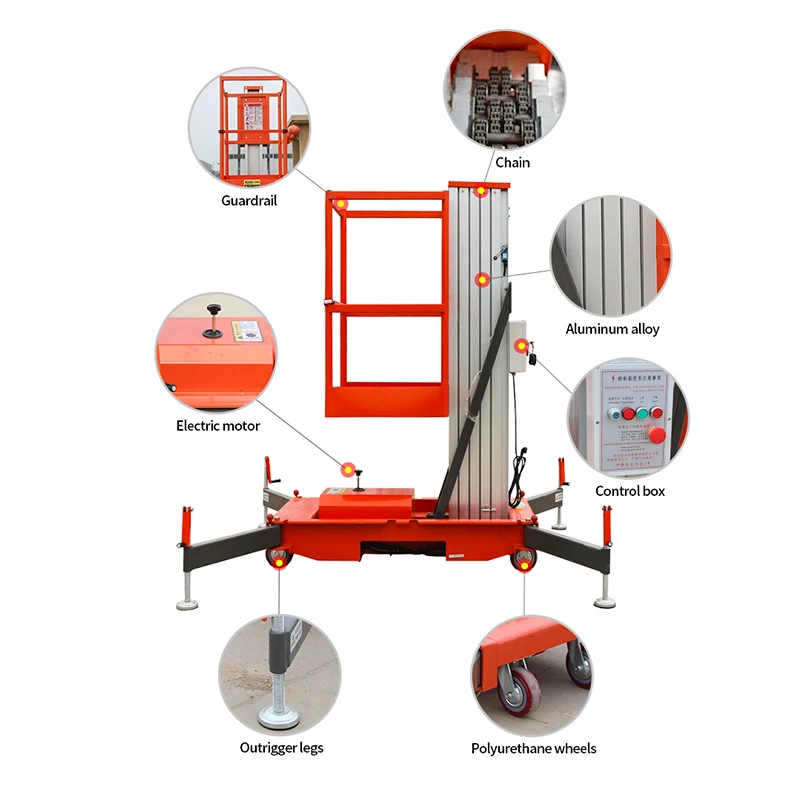 Shanding light mobile telescopic 4m 6m 8m 10m 12m 14m single mast aluminum alloy lift platform