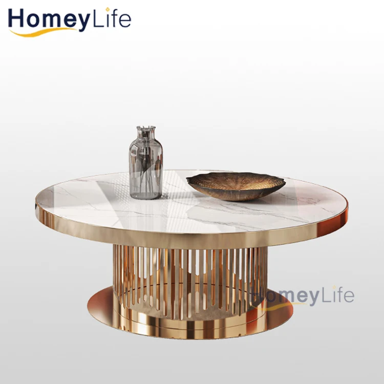 oak Modern Gold Stainless Steel Leg marble top round living room home furniture luxury side center coffee tea table