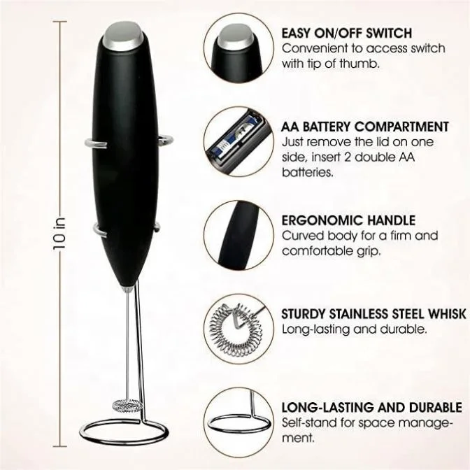 2023 Milk Frother Handheld Battery Operated Electric Whisk Beater Foam Maker For Coffee, Latte, Cappuccino Hot Chocolate