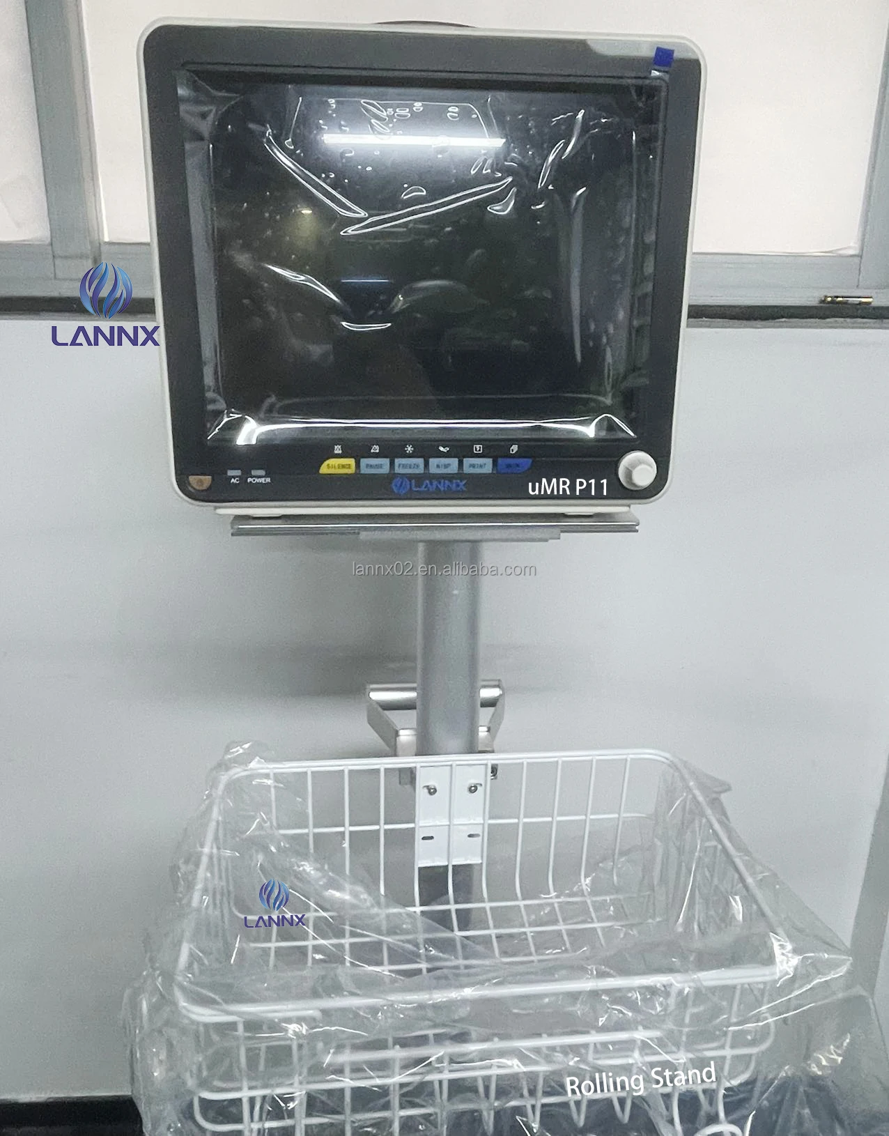 LANNX Mobile Height Adjustable Hospital Medical Vital signs Monitor Trolley with Basket Patient Monitor Rolling Stand