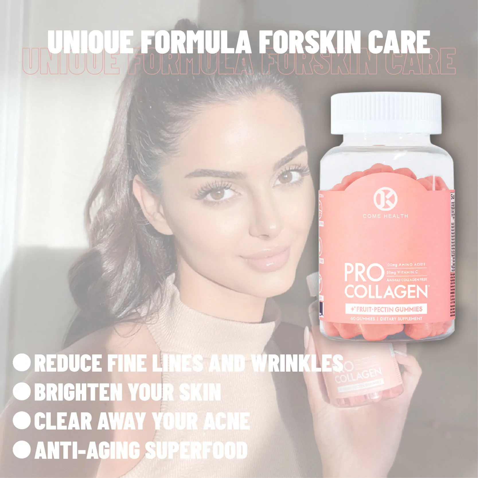 Wholesale Private Label Pro Collagen Gummies With Amino Acids & Vitamin C Skin Brightening Gummies Anti-Aging Superfood