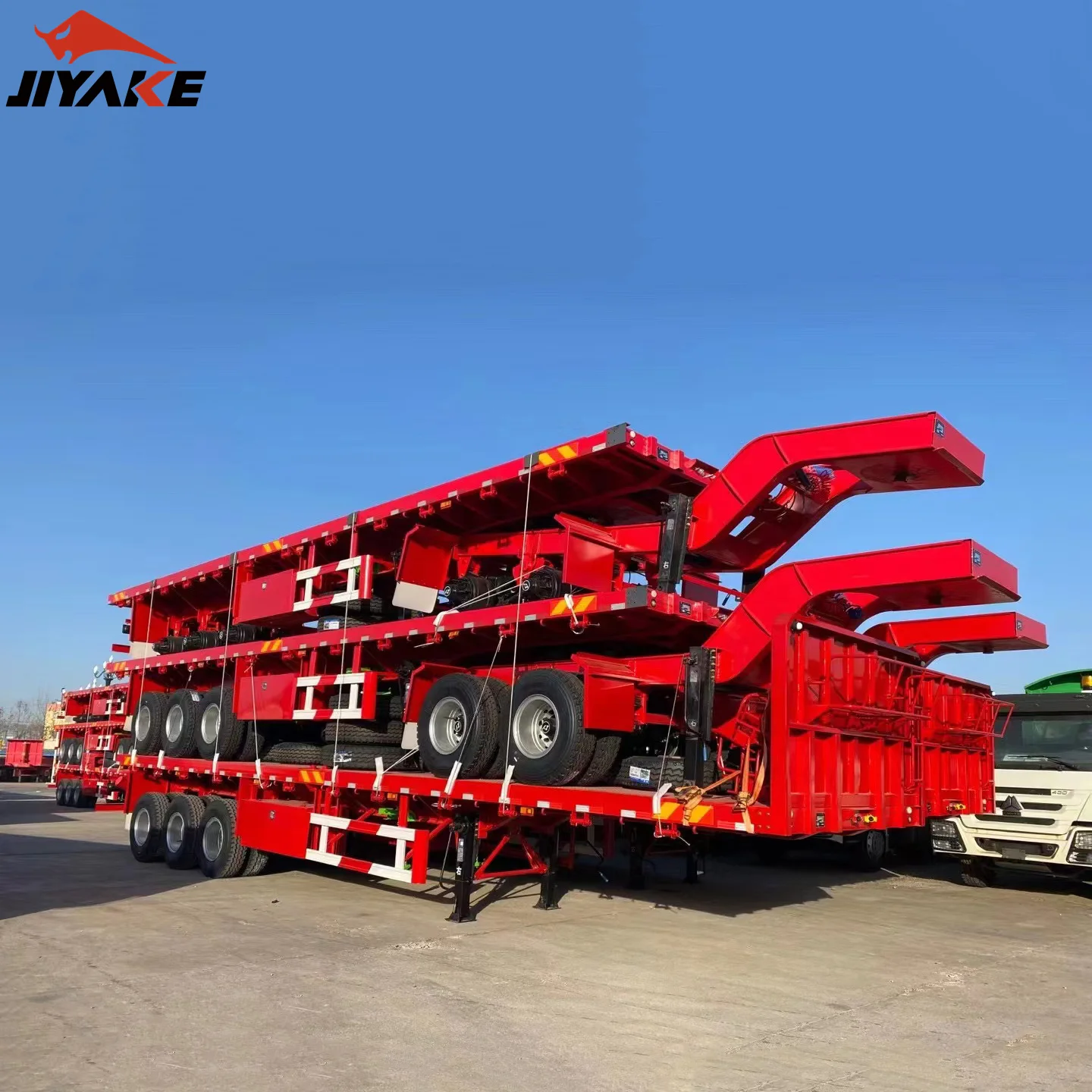 Best Production Technology New Heavy Flatbed Transport double Interlink Full Trailer with Baffle plate