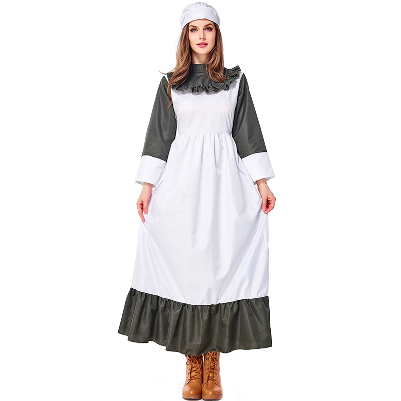 Carnival Halloween Lady Little House On The Prairie Costume American Pioneer Pilgrim Playsuit Cosplay Fancy Party Dress