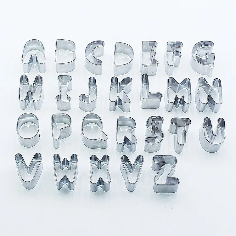 Wholesale eco custom metal kitchen baking cake 3d decoration tool stainless steel 26 alphabet mould cookie cutter set