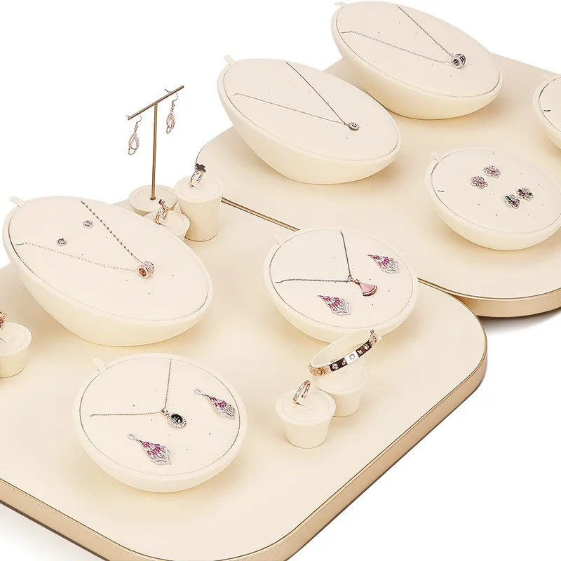 Customized Jewelry Display Stand for Counter Luxury Jewelry Display Set Microfiber Material Necklace Display