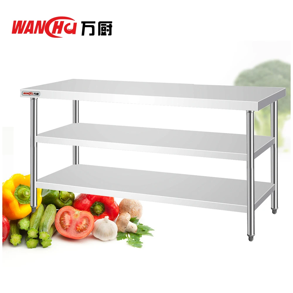 Commercial Work Table Industrial Stainless Steel Food Prep Table with Wheels for Restaurant Kitchen Workbench Equipment Factory