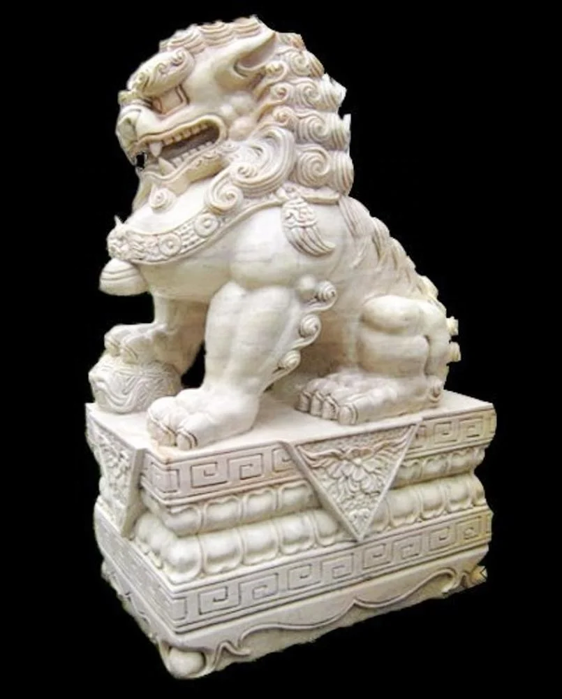 Factory Price Hand Carved White Marble Garden Foo dog Stone Statue DSF-T159