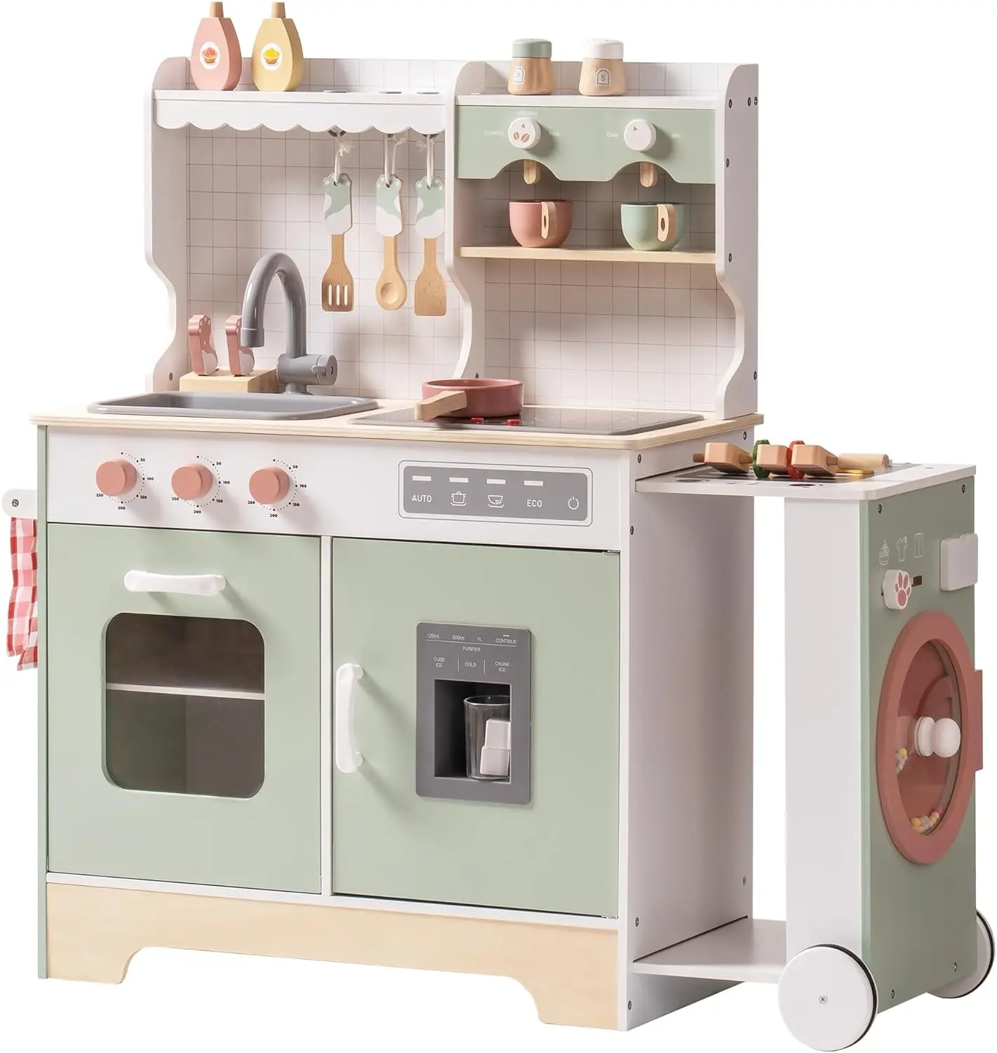 Pretend Toddler Kitchen Wooden Kitchen Play set Kids Play Kitchen with Ice Maker BBQ and Dishwasher for Ages 3+ Boys Girls