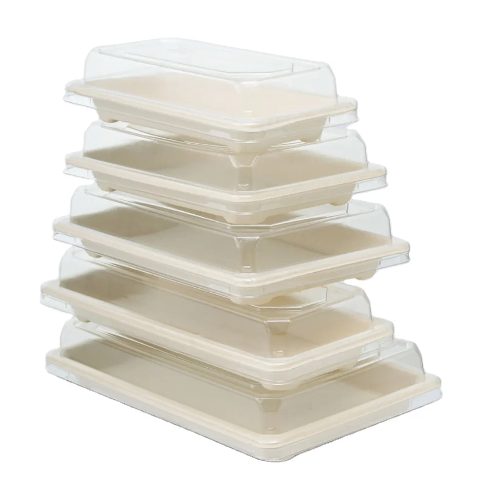 Biodegradable Compostable Disposable sugarcane Sushi Tray Bagasse Japanese Cold Food Dinnerware Tray