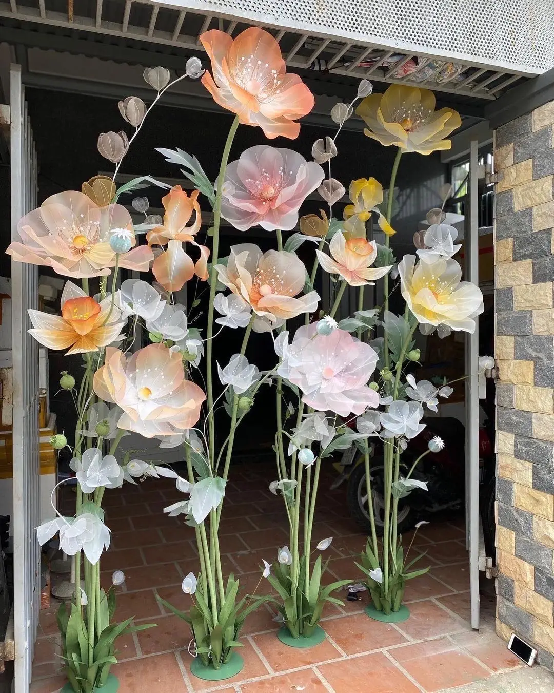 J-025 Artificial Giant Flowers Organza Paper Poppy Peony Flower Set Luxury Wedding Event Decoration Floral Art