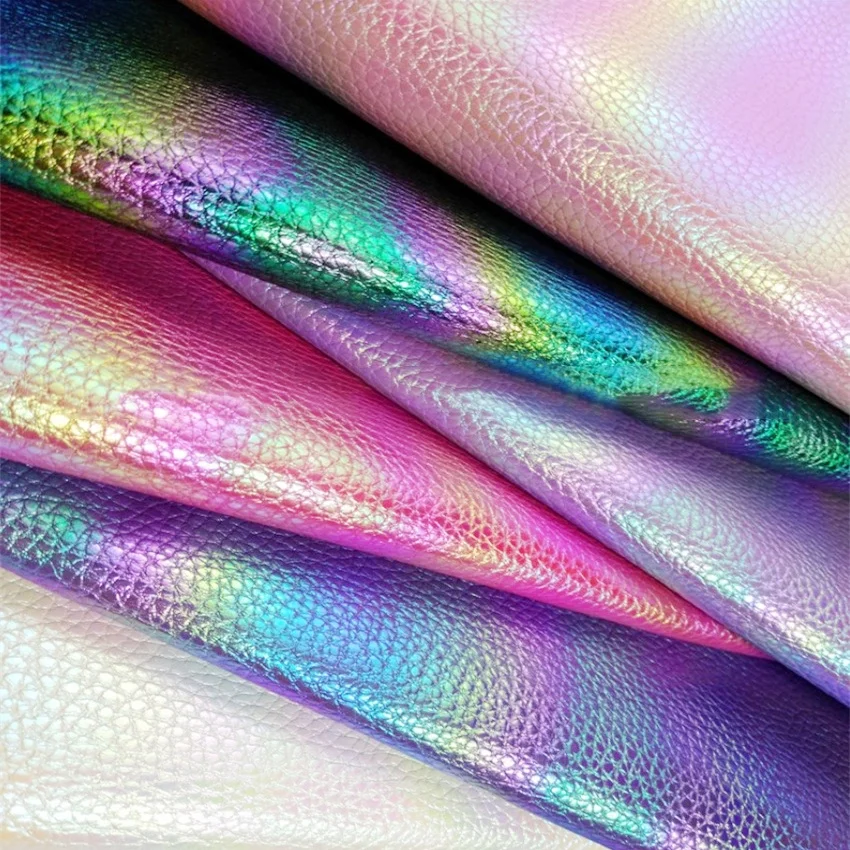 Hot Selling Iridescent Pearl Flash Litchi Grain Laser Crack Lychee PU Artificial Synthetic Leather Fabric For Handbags Shoes