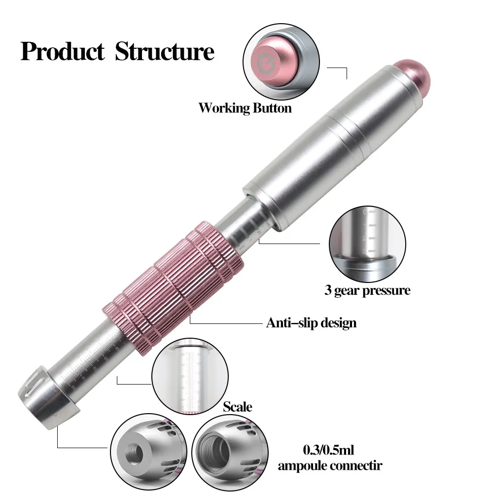 Two Heads Hyaluron Pen with Three Adjust Pressure Hyaluronic Acid Pen Beauty Mesotherapy Gun Lip Injection for Anti Wrinkle