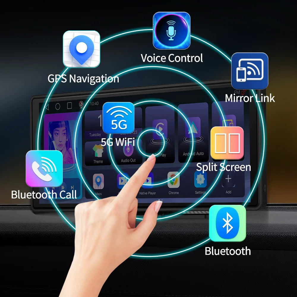 10.26 Inch Android 13 Dashboard Dash Cam Wireless CarPlay & Android Auto Mirror Link Car Stereo WiFi GPS BT FM Voice Car DVR