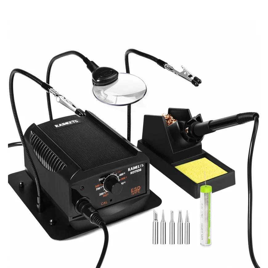 2 in 1 Multi-functional Soldering Station Soldering Iron  with Adjustable Temperature and Air Volume with Magnifying Glass