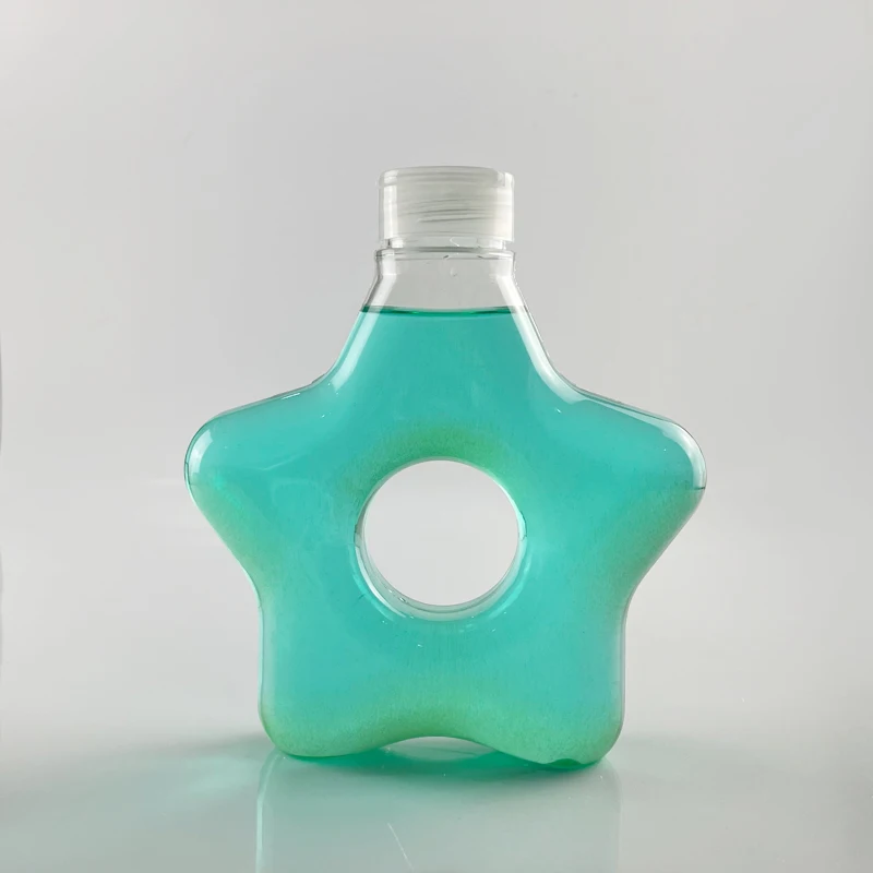Bottle King Hot sales 500ml New Design Five-pointed Star Shape Plastic Juice Bottle beverage juice bottle with lid